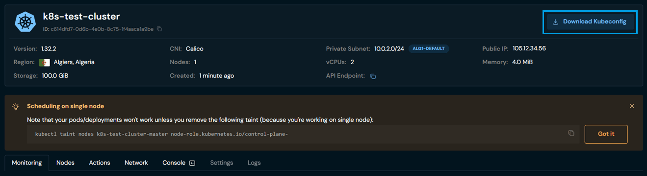 Download Kubeconfig